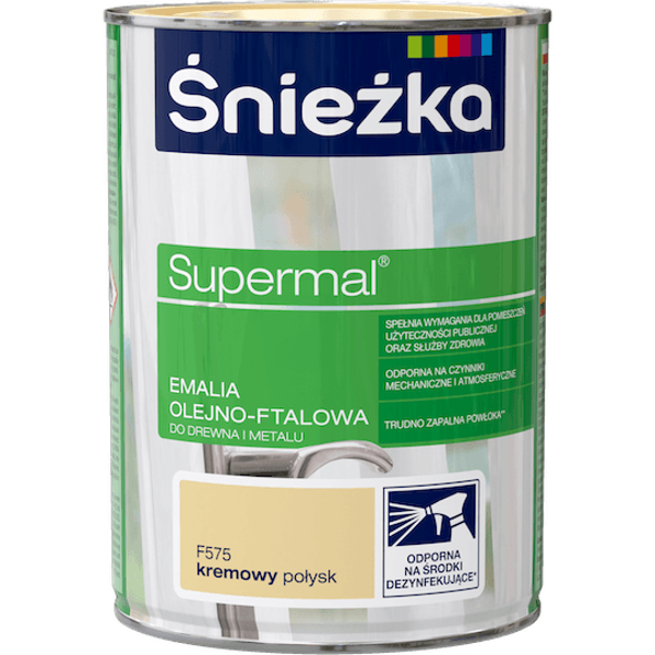 Obrazek ŚNIEŻKA Supermal® Emalia Olejno-ftalowa Połysk F575 Kremowy 0,8 L.