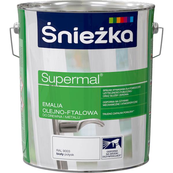 Obrazek ŚNIEŻKA Supermal® Emalia Olejno-ftalowa Połysk RAL 9003 Biały 10 L.