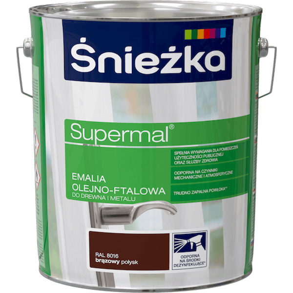 Obrazek ŚNIEŻKA Supermal® Emalia Olejno-ftalowa Połysk RAL 8016 Brązowy 10 L.