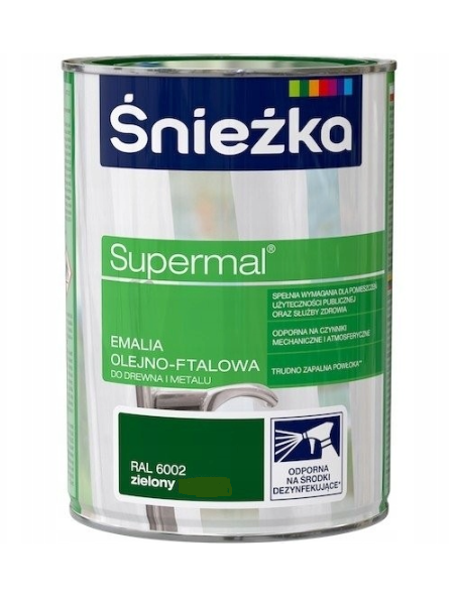 Obrazek ŚNIEŻKA Supermal® Emalia Olejno-ftalowa Mat RAL 6002 Zielony 0,8 L.